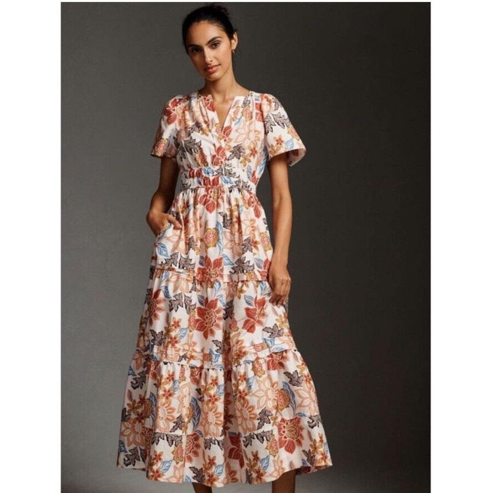 Anthropologie Somerset Maxi Dress “Botanical Motif” XS Petite